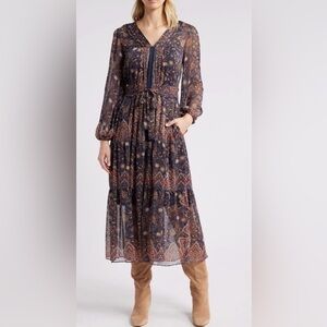 NWT Julia Jordan Navy and Red Paisley Long Sleeve Dress
